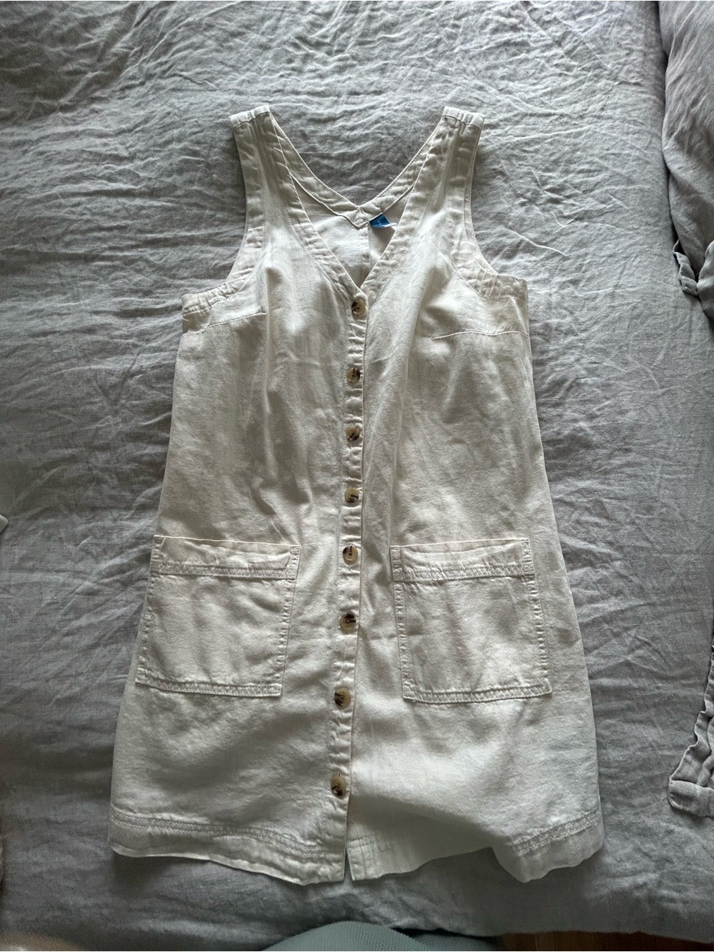 Old Navy Cream Button-Front Casual Linen Blend Dress